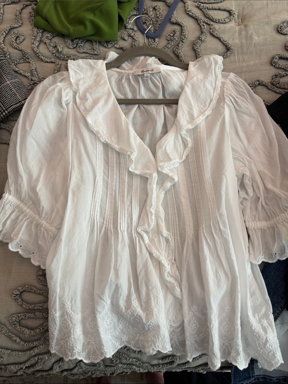 Madewell White Ruffle-Front Peasant Blouse